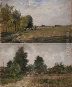 Scorcio Di Campagna Con Contadini E Mucche by Carlo Follini
