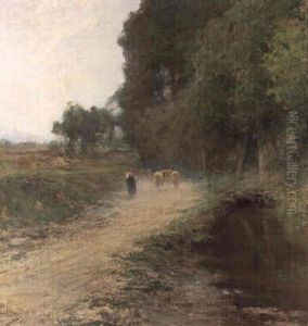Campagna Con Contadina E Mucche Campagna Con Contadina E Mucche