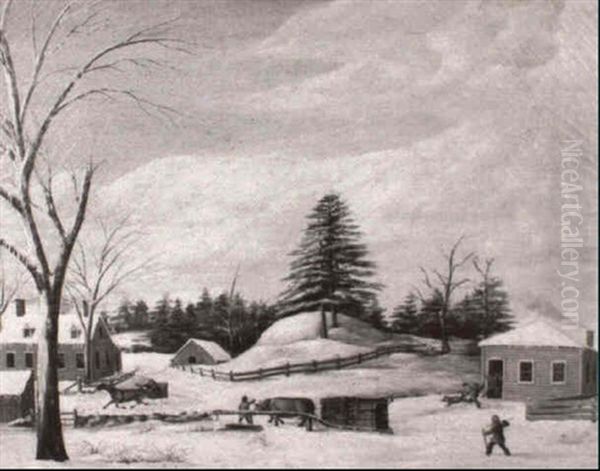 Winter Scene With Logger And Sleigh - view 1