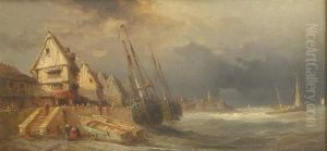 Bateaux Devant La Ville by Andre Foneche