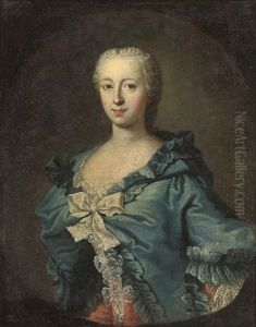 Portrait Of Adrienne Lecouvreur In A Pink Dress With Lace And A Blue Mantle