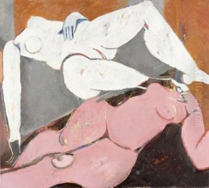 Zwei Frauenakte, Liegend by Victor Fontaine