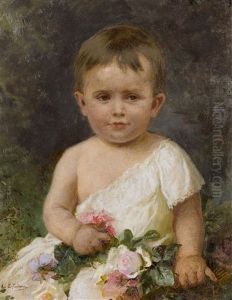 Sitzendes Kind Mit Rosen by Ernesto Fontana