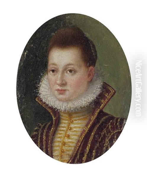 Portrait Of A Lady, Bust-length, In A Gold Embroidered Bodice With A High Collar And A Ruff - view 1