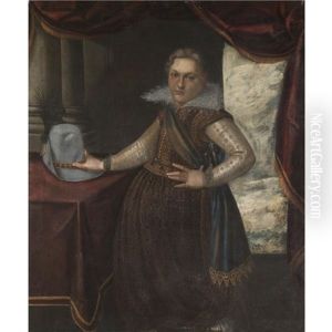 Portrait Of A Gentleman Standing By A Table In An Interior And Wearing A Richly Embroidered Costume
