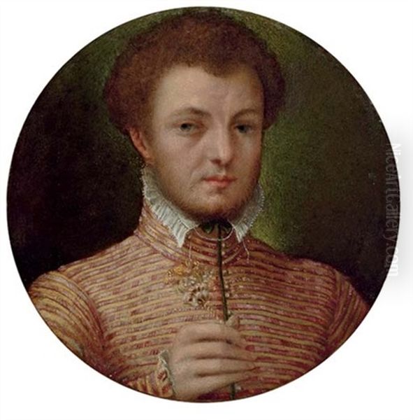 Portrait Of A Gentleman In A Red And Yellow Brocade Jacket, With A Lace Collar - view 1