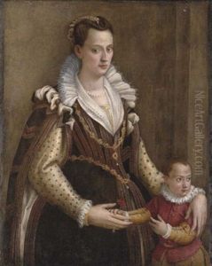 Portrait Of A Lady With A Child (eleonora De Medici, Duchess Of Mantua ?) With Her Son Francesco Iv by Lavinia Fontana