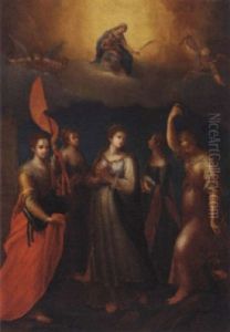 The Madonna And Child Appearing To Saints Barbara, Ursula, Catherine Of Alexandria, Agnes And Margaret Of Antioch thumbnail