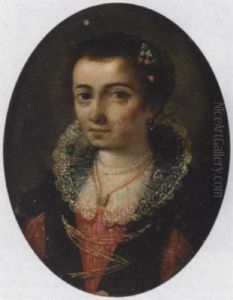 Portrait Of A Lady Wearing An Elaborate Ruff And A Red Embroidered Dress