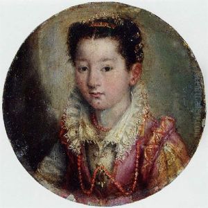 Portrait Of A Lady In A Green Dress With Pink Sleeves by Lavinia Fontana