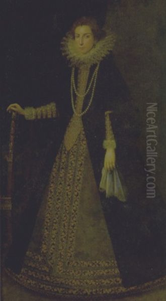 Ritrato Di Dama A Figura Interna, In Abito Nero E Trapuntato, Con Colletto A Gorgiera Presso Una Poltrona - view 1