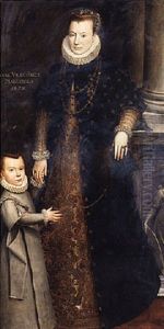 Portrait Of Anna, Viscountess Of Panigarola, Beside A Pillar With Her Child by Lavinia Fontana