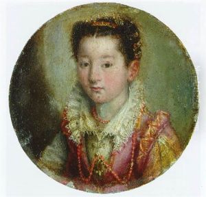 Portrait Of A Girl, Bust Length, In A Pink And White Embroidered Dress, Wearing A Coral Necklace by Lavinia Fontana