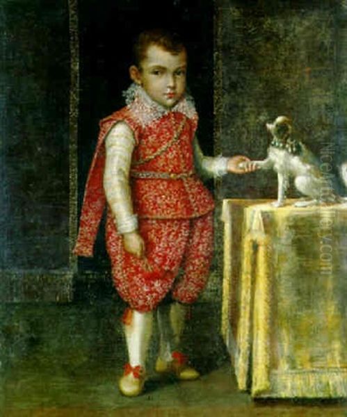Portrait Of A Boy, Wearing Silver Embroidered Red Costume - view 1