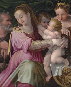 The Holy Family With Saints John The Baptist And Catherine Of Alexandria by Prospero Fontana