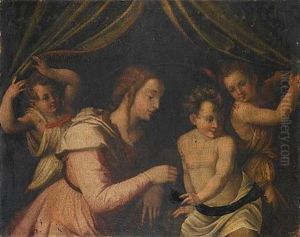 Saint Elizabeth With The Infant Saint John The Baptist Before A Curtain Drawn Aside By Angels (a Fragment)