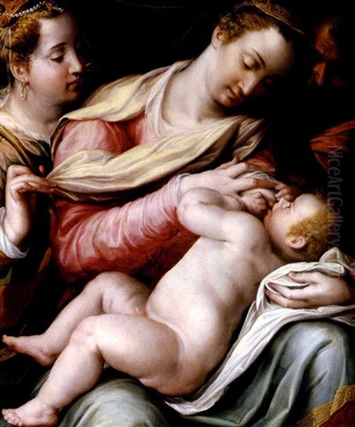Madonna Allattante Tra Santa Caterina D'allessandria E San Giuseppe - view 1