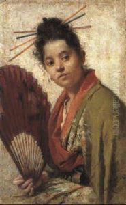 Young Girl Holding A Fan by Roberto Fontana
