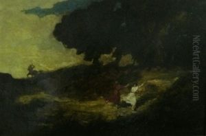 Deux Femmes Fuyant Un Centaure by Antonio Fontanesi