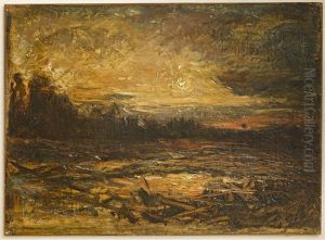 Tramonto Sul Lago A Morestel by Antonio Fontanesi