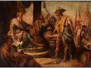 Mutius Scaevola Legt Die Hand Ins Feuer Vor Dem Etruskerfursten Porsenna by Francesco Salvator Fontebasso
