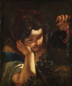 Junges Madchen Mit Korb Und Henne by Francesco Salvator Fontebasso