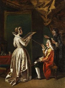 Junge Dame In Betrachtung Eines Kunstwerks Im Passepartout by Francesco Salvator Fontebasso