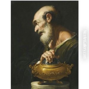 Bearded Figure Wearing A Black Tunic With His Hand Over A Brazier (study Of Mucius Scaevola?)