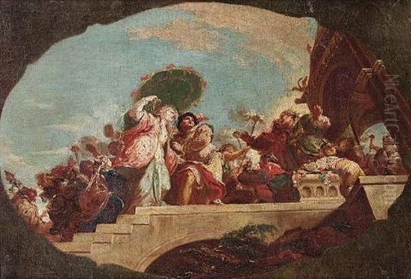 A Couple And Their Entourage Before A Ruler (bozzetto) - view 1