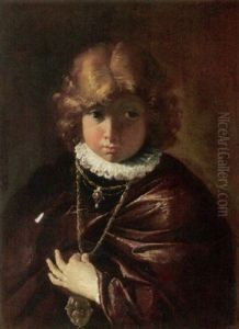 Portrait Of A Young Boy Holding A Medallion
