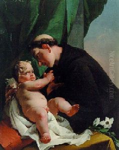 Saint Anthony Of Padua Adoring The Christ Child by Francesco Salvator Fontebasso