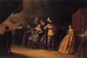 Festliche Gesellschaft Beim Weintrinken by Adriaen Lucasz Fonteyn