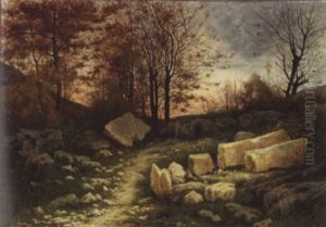 Rocheurs Dans La Foret Au Crepuscule by Horace-Antoine Fonville