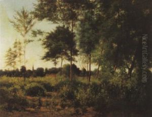 Lichte Waldlandschaft Mir Kirchlein Im Hintergrund Lichte Waldlandschaft Mir Kirchlein Im Hintergrund
