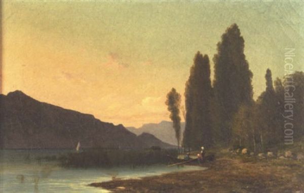 Personnage Embarquant Sur Un Lac De Montagne - view 1
