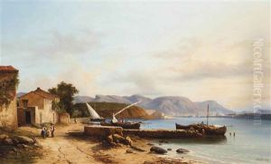 Figures Conversing At A Fishing Village