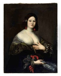 Portrait Of A Woman, In A Black, Gold-trimmed Dress, Holding A Feather Fan Portrait Of A Woman, In A Black, Gold-trimmed Dress, Holding A Feather Fan