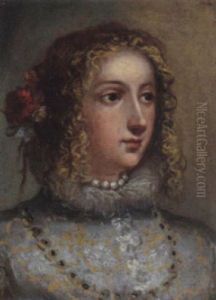 Ritratto Di Donna Con Collana Di Perle E Fiori Nei Cappelli by Girolamo Forabosco