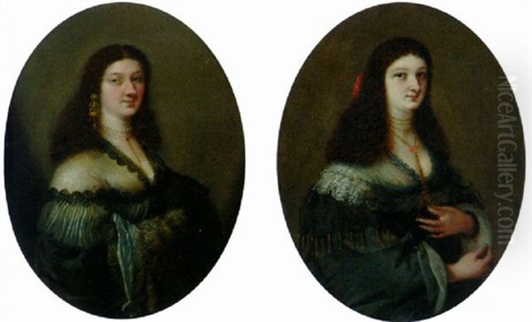 Portrait Of A Lady In A Blue Satin Dress With A Fur Muff - view 1