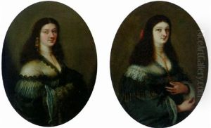 Portrait Of A Lady In A Blue Satin Dress With A Fur Muff