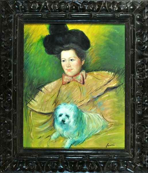 Dame Mit Weisem Hund - view 1