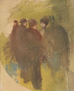 Fashionable Ladies And Gentlemen On A Promenade Talking by Jean-Louis Forain
