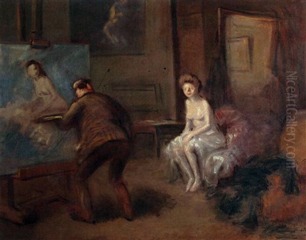 Dans L'atelier, L'artiste Et Son Modele - view 1