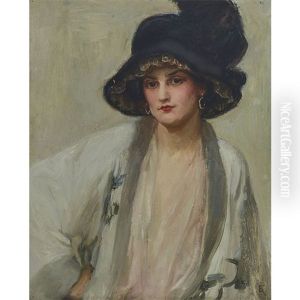 Lady In A Black Hat Wearing A Japanese Kimono