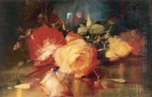 Still Life Of Roses To Be Arranged In A Blue Vase Still Life Of Roses To Be Arranged In A Blue Vase