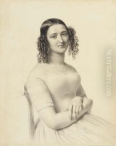 Portrait De Mademoiselle Rosalie A Mi-corps Assise, Les Mains Croisees by Hyacinthe Louis V. Aubry-Lecomte