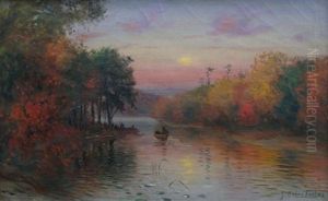 Autumn Lake Scene With Canoe