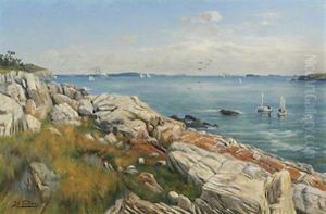 Rocky Shoreline With Distant Boats Rocky Shoreline With Distant Boats