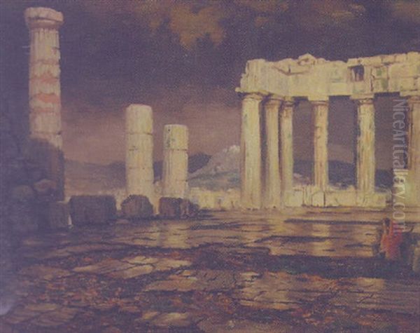 Figure Sitting Among Classical Ruins - view 1