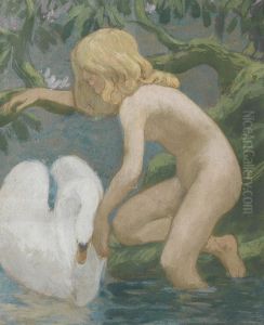 Jeune Fille Au Cygne by Jean-Francis Auburtin
